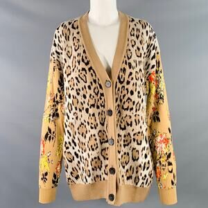 MSGM Khaki Black White Viscose Distressed Oversized Mixed Patterns Cardigan